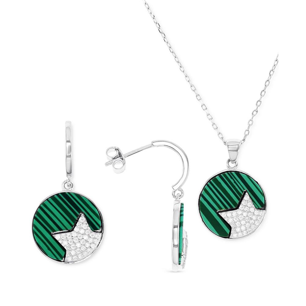Macy's 2-Pc. Set Lab-Grown Malachite & Cubic Zirconia Star Circle Pendant Necklace & Matching Drop Earrings