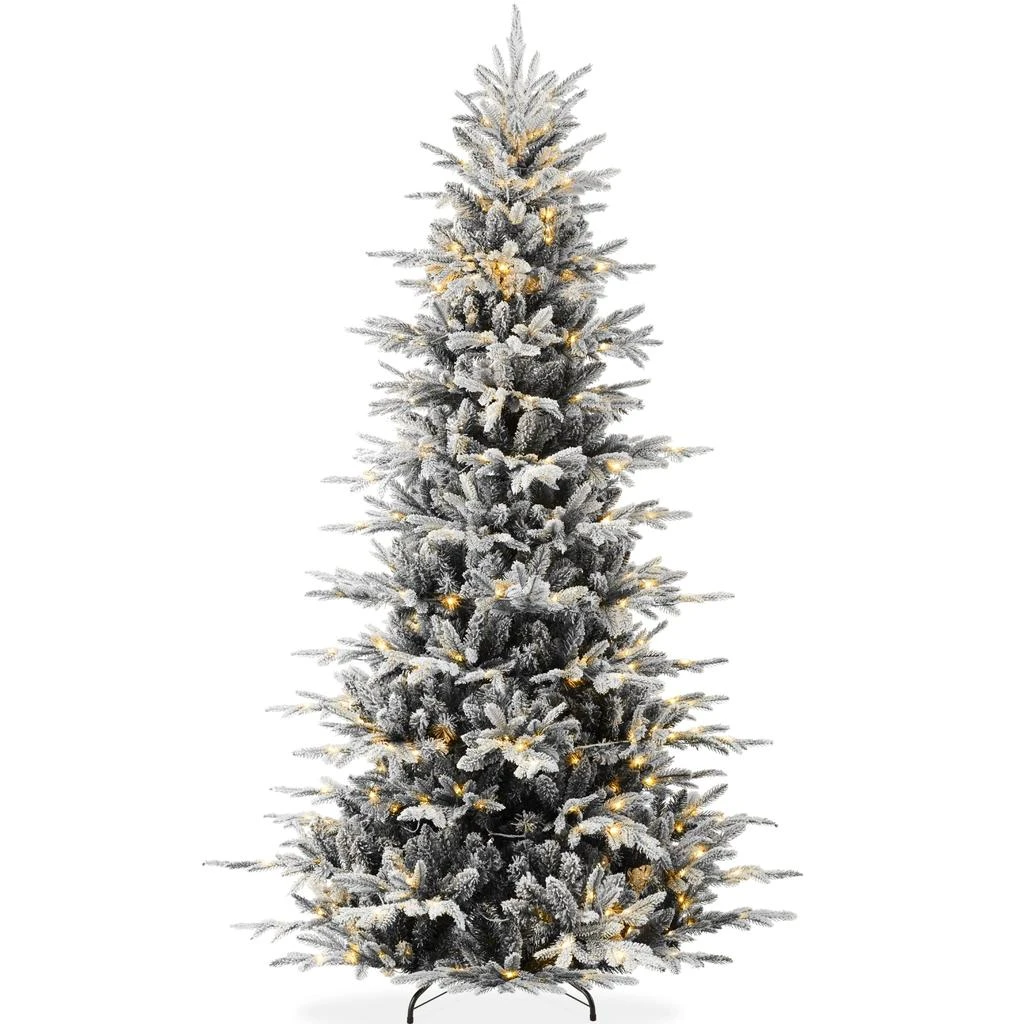 Best Choice Products Pre-Lit Flocked Artificial Aspen Noble Fir Christmas Tree w/ Branch Tips, LED Lights - Black