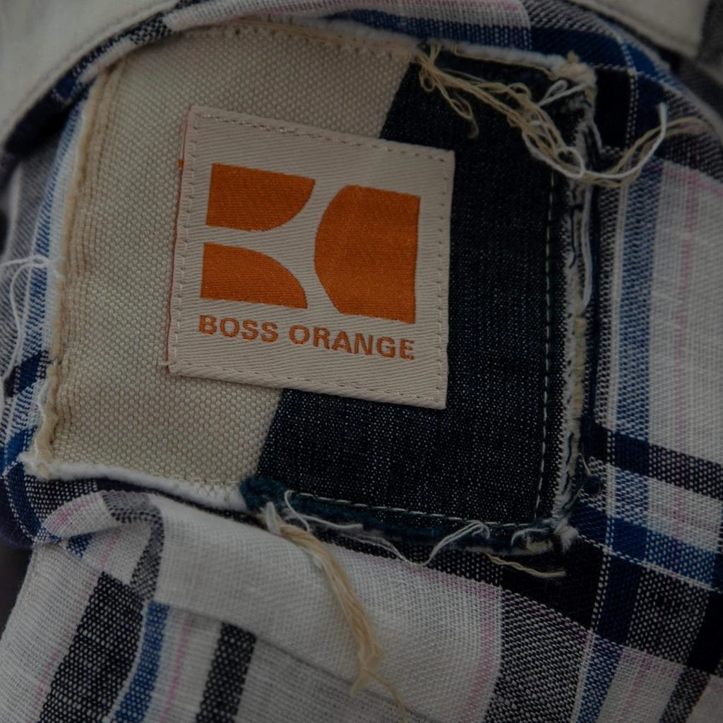 Boss Orange by Hugo Boss Boss Orange by Hugo Boss White and Blue Check Print Linen Short Sleeves Shirt S 4