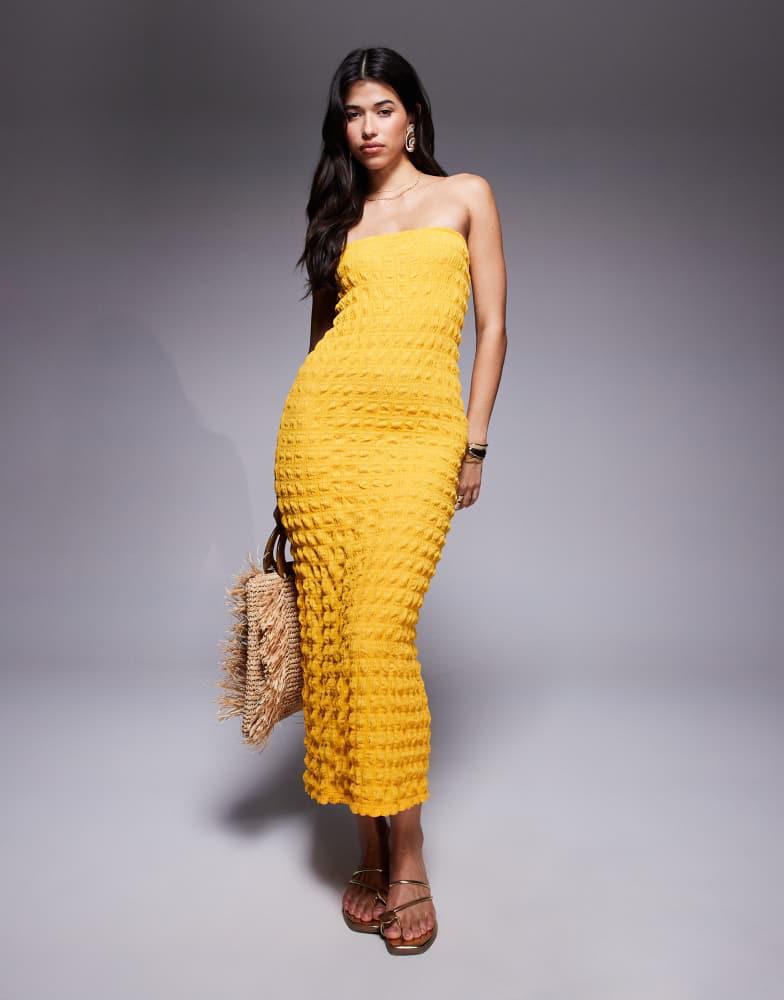River Island River Island textured bandeau dress in yellow