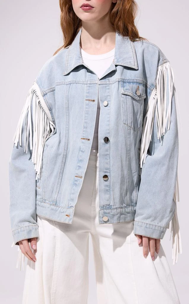 AZALEA WANG Arla Denim Fringe Jacket