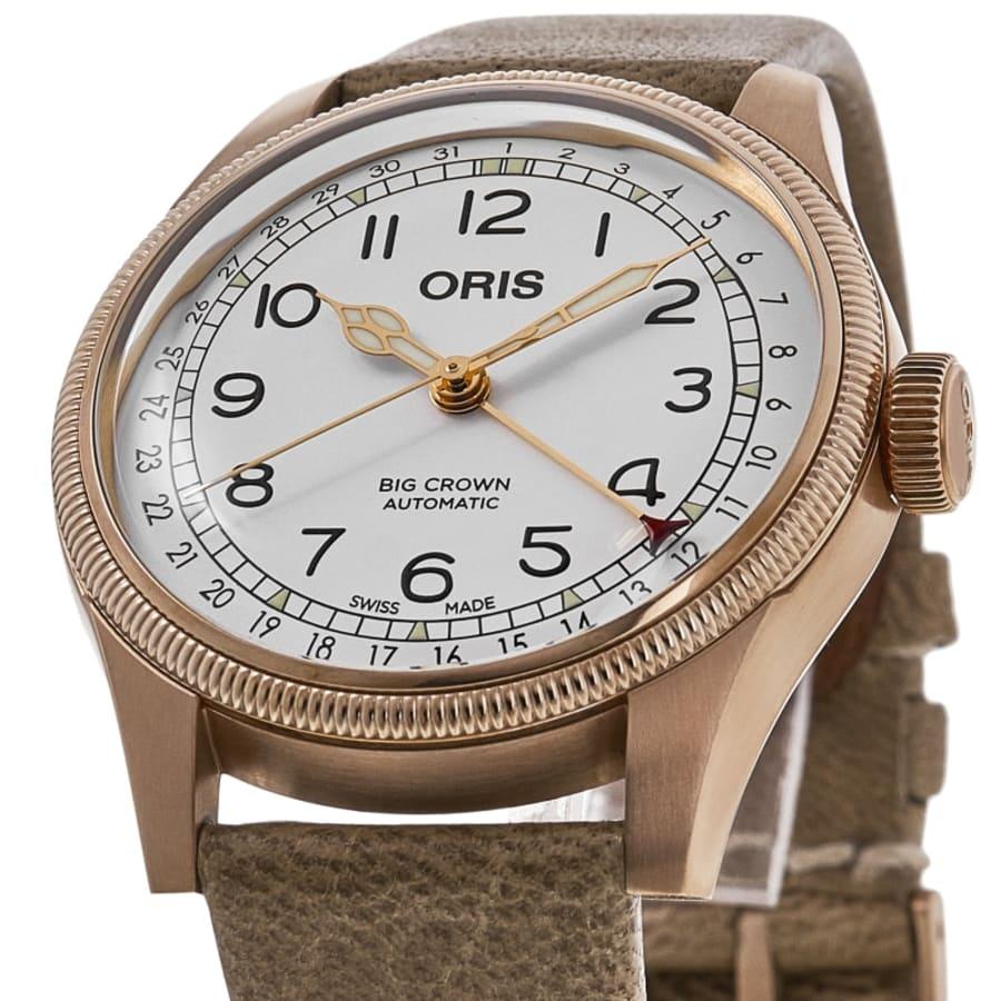 Oris Big Crown Date Father Time Limited Edition Automatic White Dial Brown Leather Strap Men's Watch