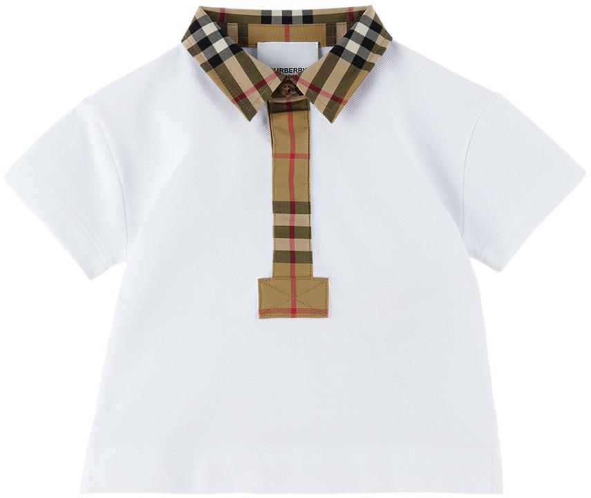 Burberry Baby White Vintage Check Trim Polo