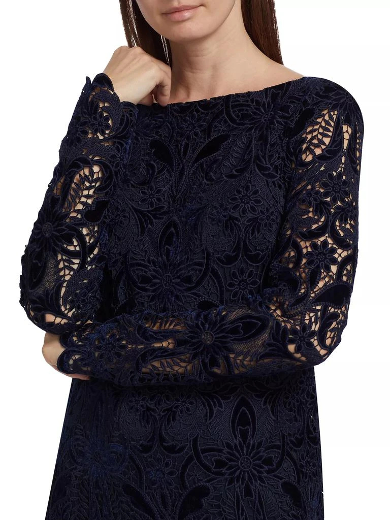 Badgley Mischka Velvet-Lace Long-Sleeve Midi-Dress 6