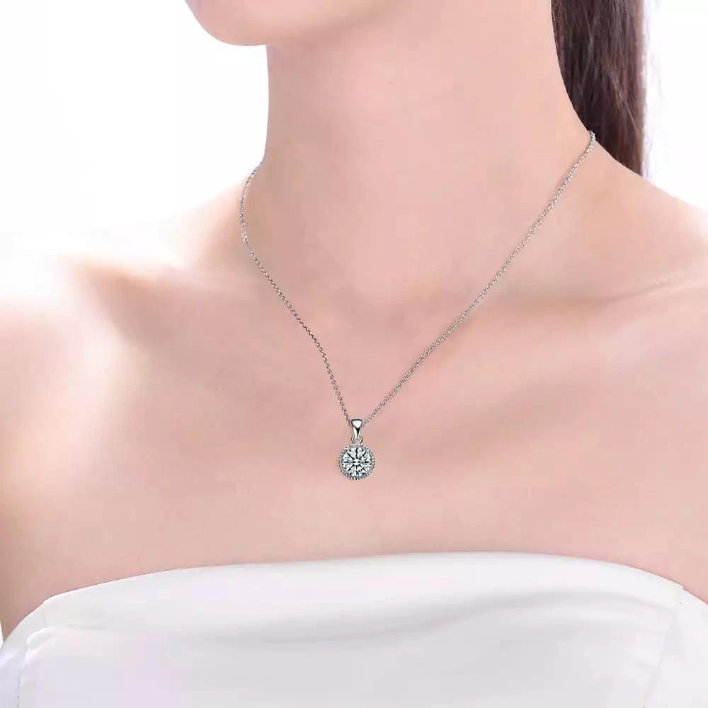 Genevive Sterling Silver White Gold Plated Cubic Zirconia Round Stud Style Necklace 2