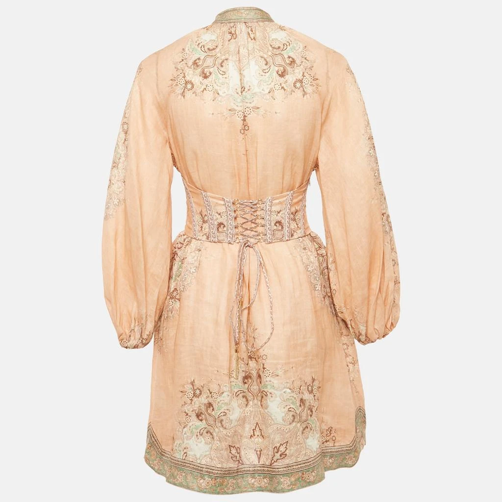 Zimmermann Zimmermann Light Orange Printed Button Front Belted Mini Dress S 2
