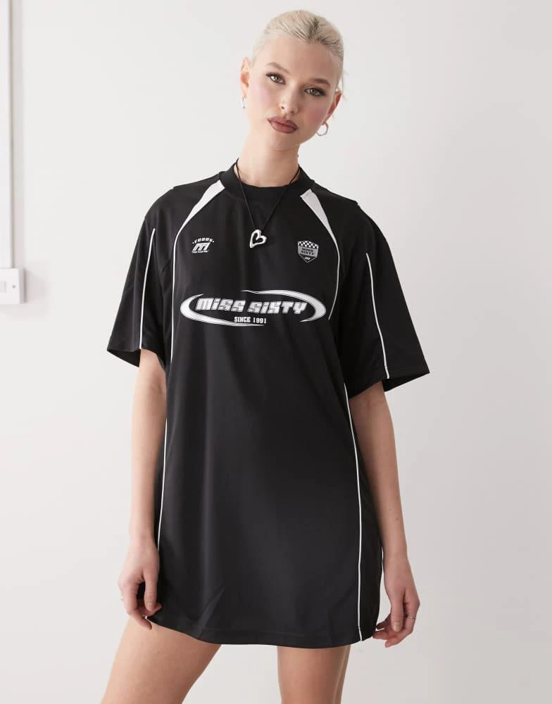 Miss Sixty Miss Sixty oversized football jersey dress in black 4