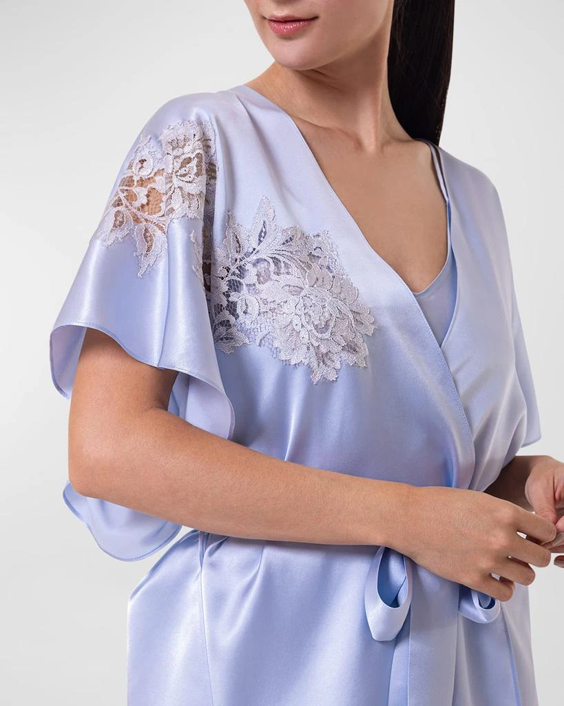 Christine Lingerie Lace-Trim Silk Charmeuse Mini Robe 4