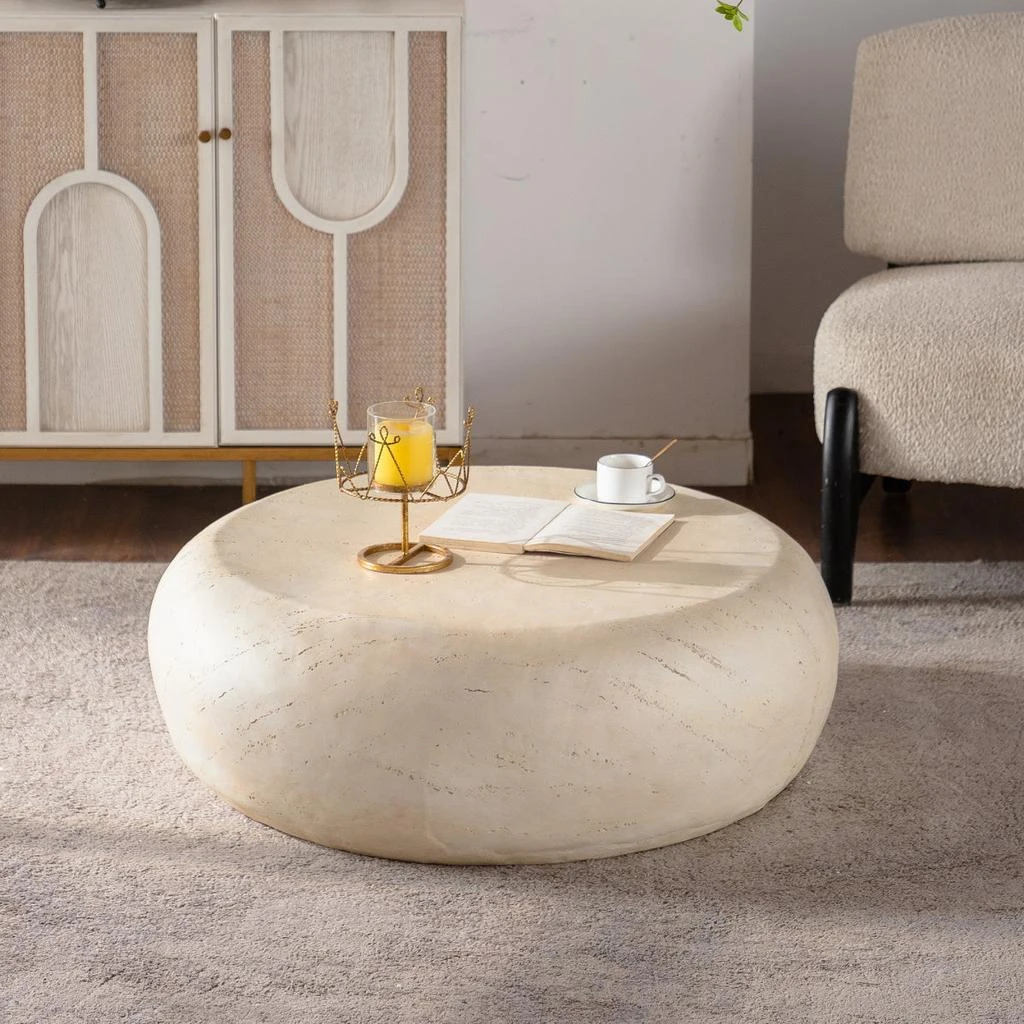 Streamdale Furniture Streamdale Mid-Century Round Faux Stone Coffee Table for Living Room