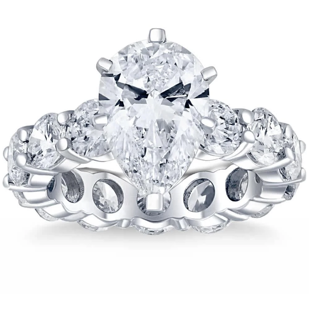 Pompeii3 Certified 8Ct TW Pear Diamond Eternity Engagement Ring in 14k Gold Lab Grown