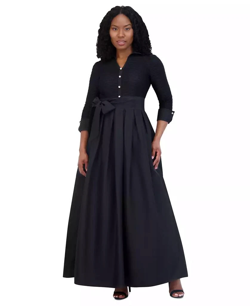 Jessica Howard Petite Mixed-Media Tie-Waist Ball Gown 1