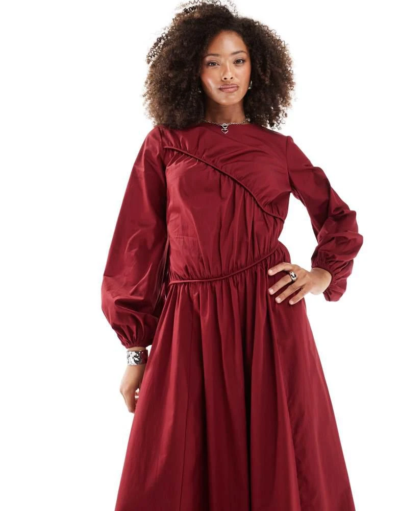 ASOS ASOS DESIGN asymmetric ruched maxi dress in burgundy 1