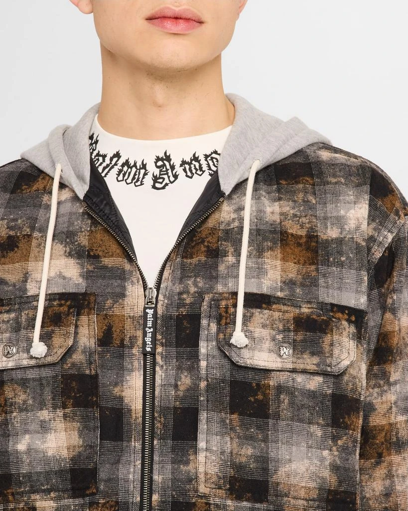 Palm Angels Men's Curved Logo Hooded Check Overshirt 5