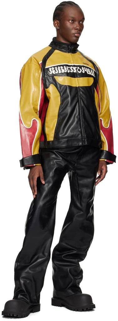 KUSIKOHC Black & Yellow Rider Faux-Leather Jacket 4
