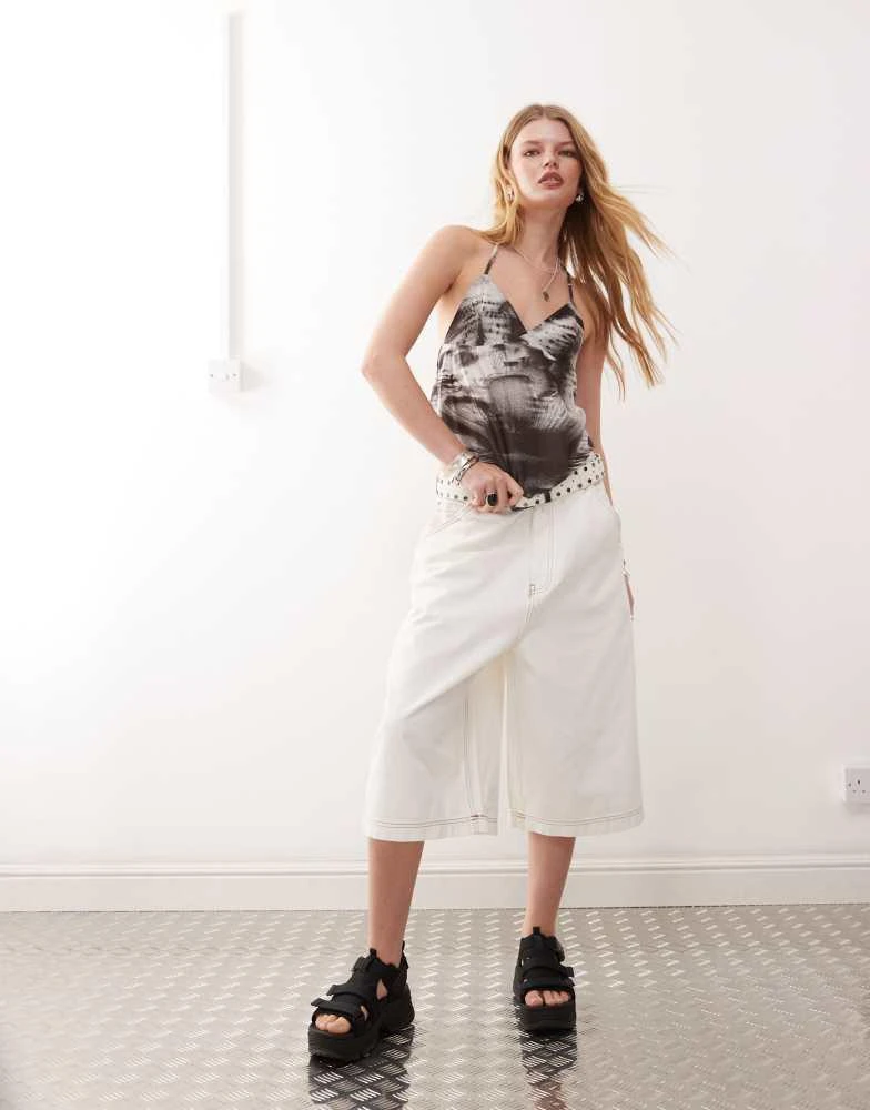 Monki Monki halter neck cami with front tie cut out detail in brown dot print 3