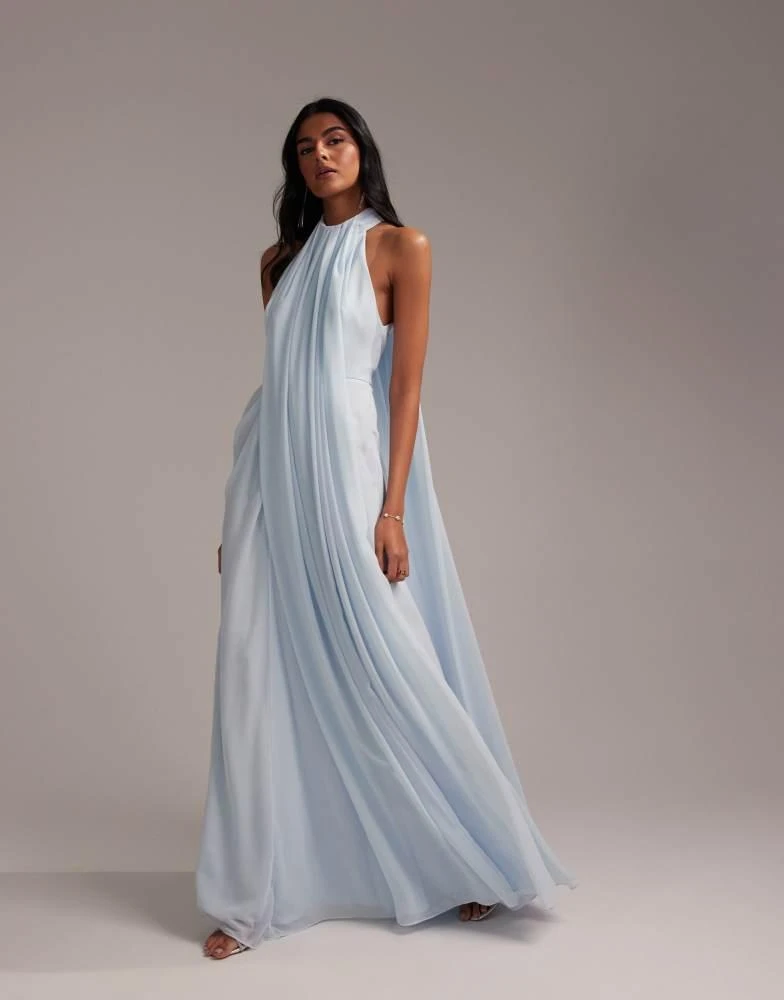 ASOS ASOS DESIGN Bridesmaids grecian draped halter maxi dress in light blue 1