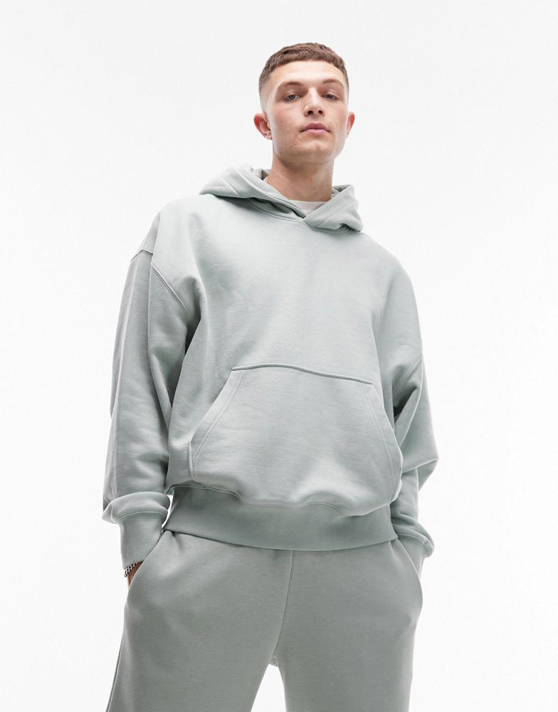 Topman Topman premium heavyweight oversized hoodie in sage