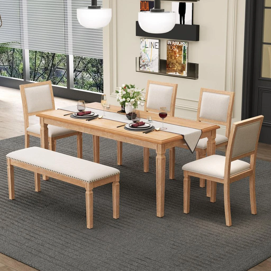 Streamdale Furniture Streamdale Vintage Extendable Dining Table Set for 6 with Chairs 
Bench (Natural Wood Wash)