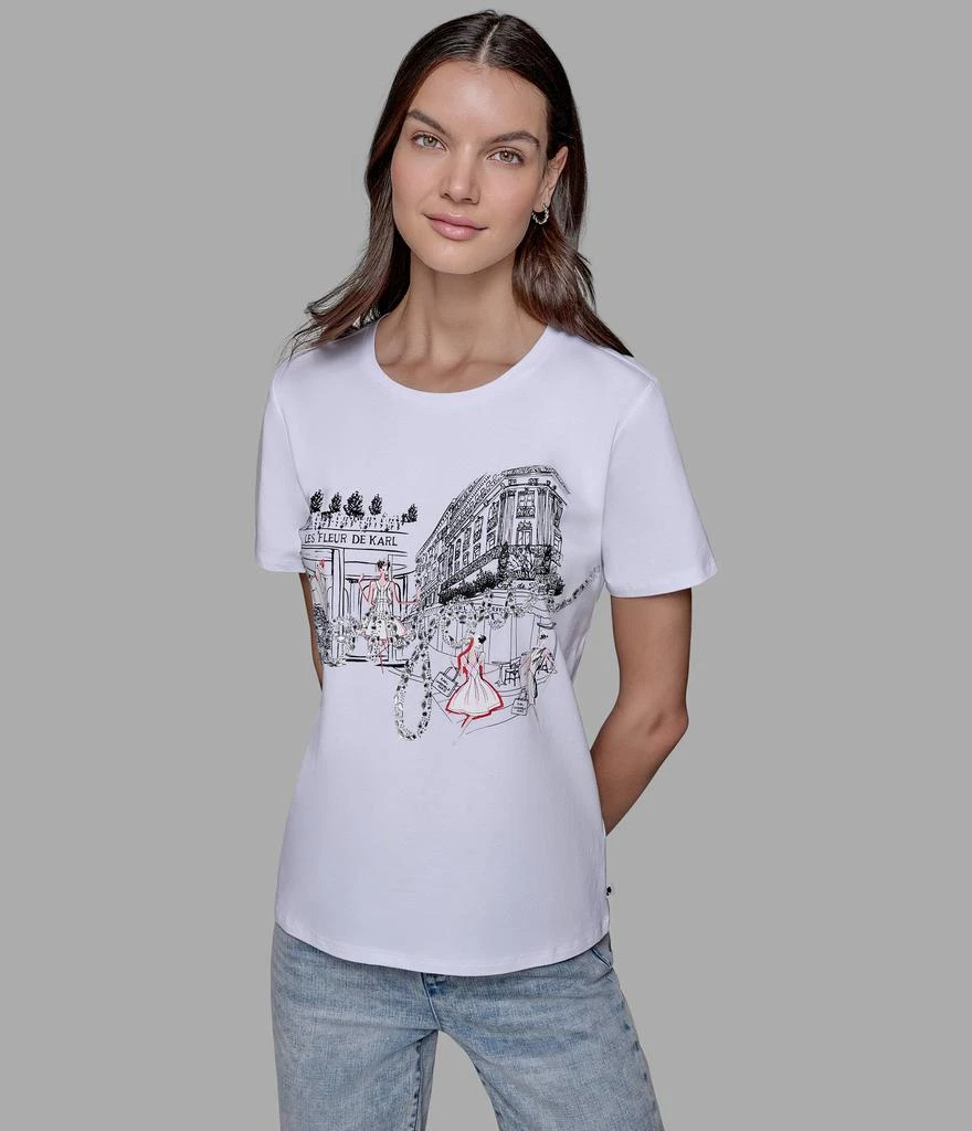 Karl Lagerfeld Paris LUXE BONJOUR EMBELLISHED LOGO TEE 4