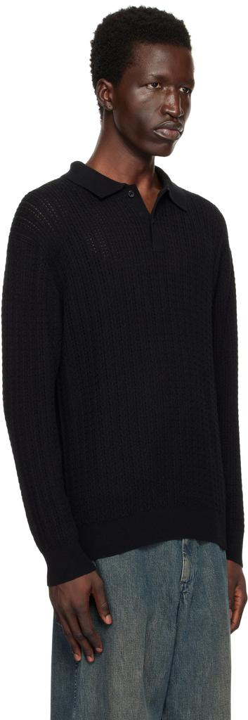 BEAMS PLUS Black Knit Cable Polo