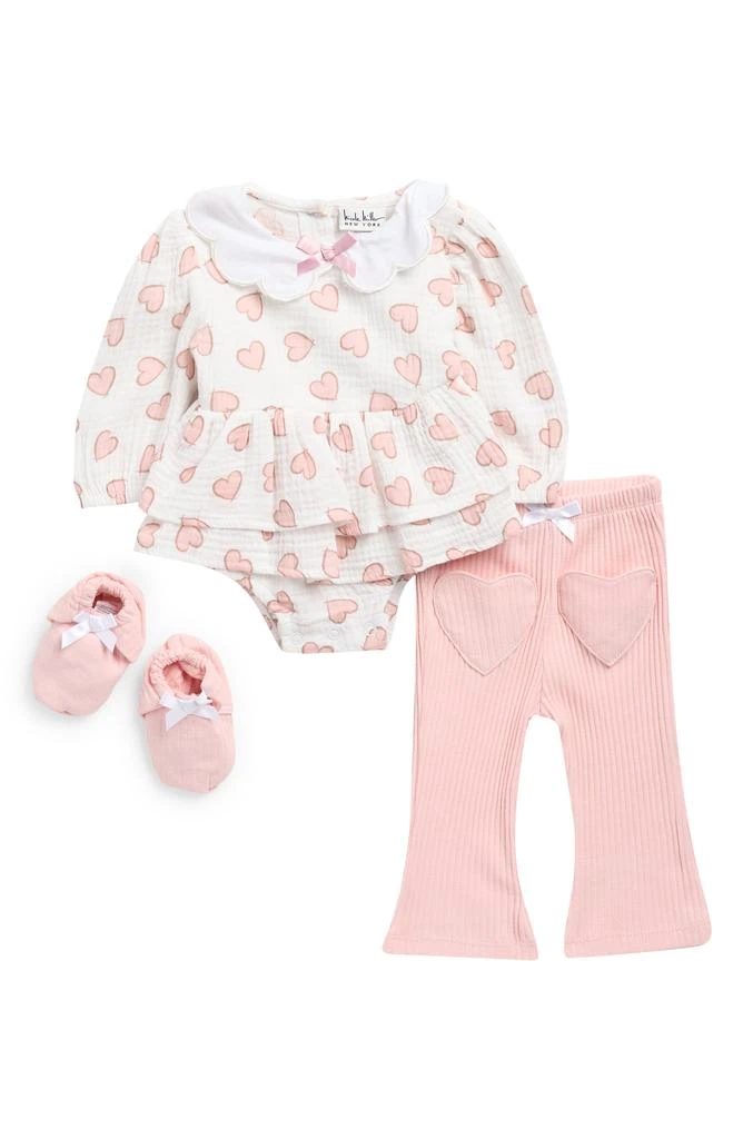 Nicole Miller Heart Print Top, Leggings 
Booties Set