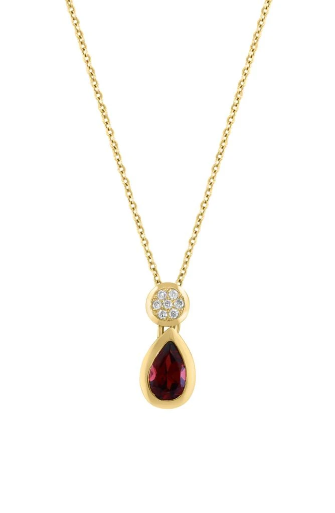 Effy 14K Yellow Gold Garnet & Diamond Teardrop Pendant Necklace - 0.07ct. 1