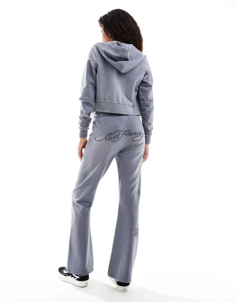Ed Hardy Ed Hardy overdye flare jogger in black with logo co-ord 3