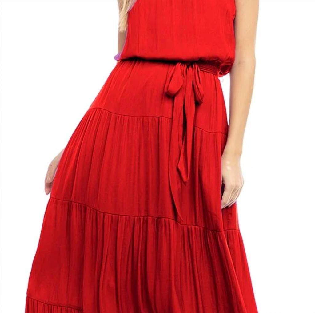 Naked Zebra Maxi Tiered Tube Dress In Pomegranate