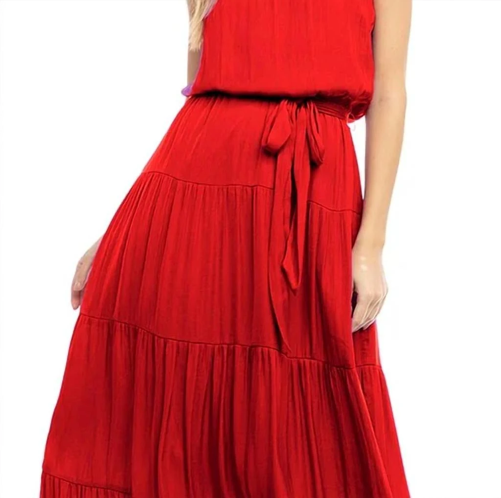 Naked Zebra Maxi Tiered Tube Dress In Pomegranate 2