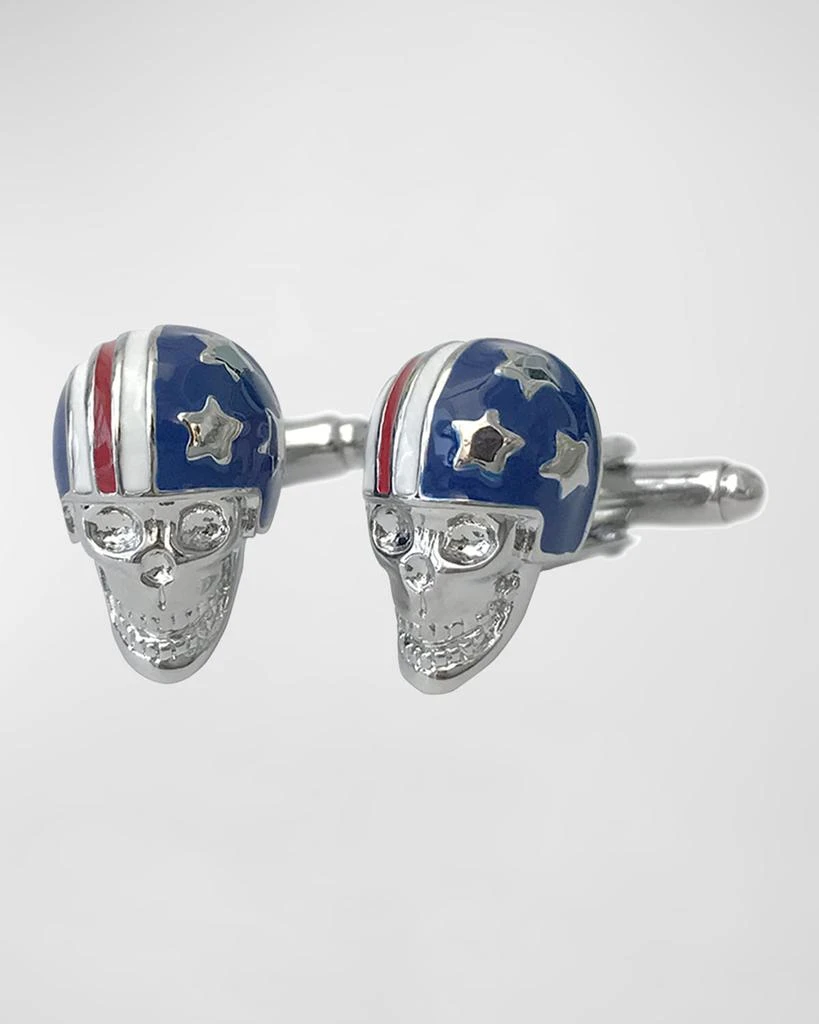 LINK UP Men's Skull with American Flag Helmet Cufflinks 3