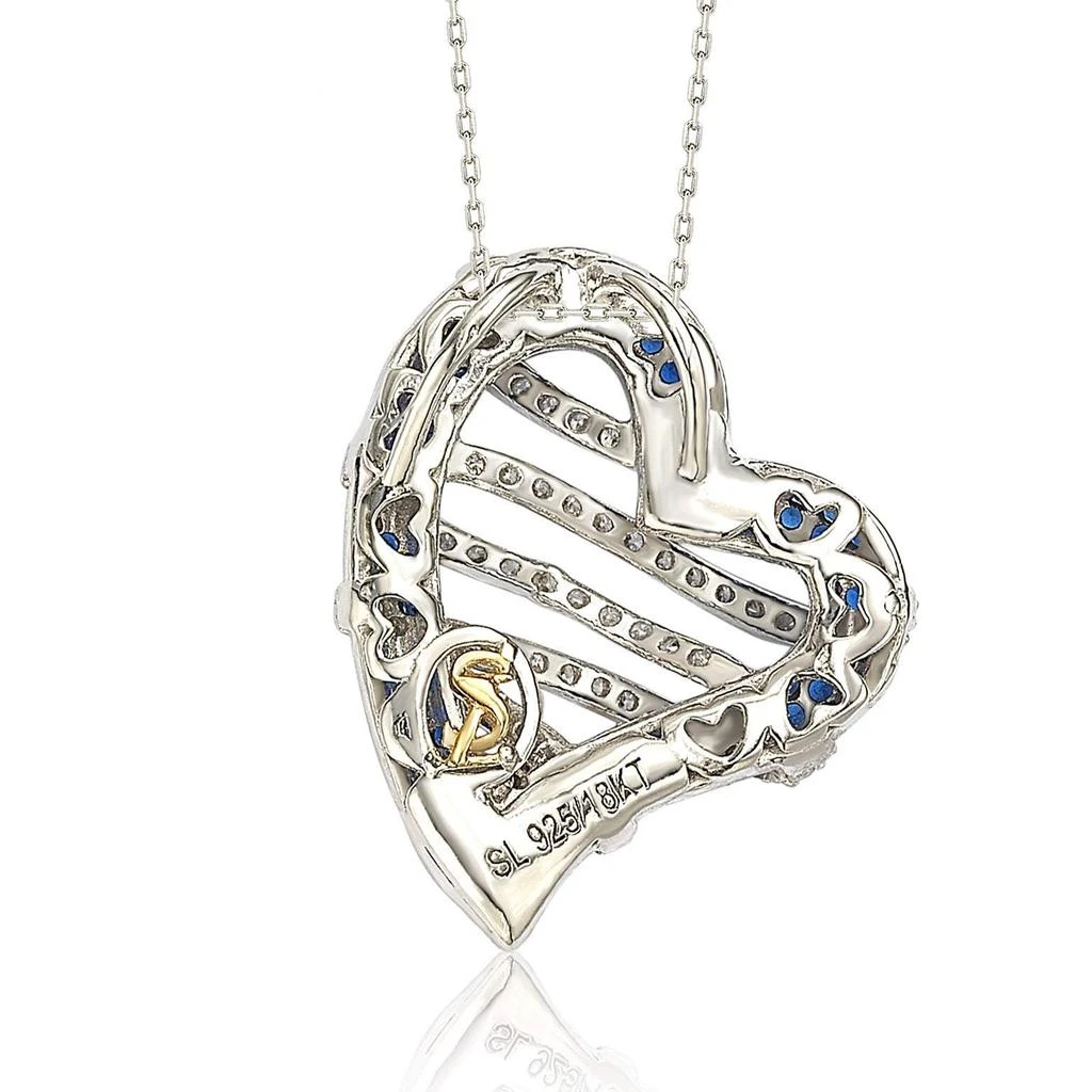 Suzy Levian Sterling Silver Blue 
White Sapphire and Diamond Accent Wrapped Heart Pendant 2