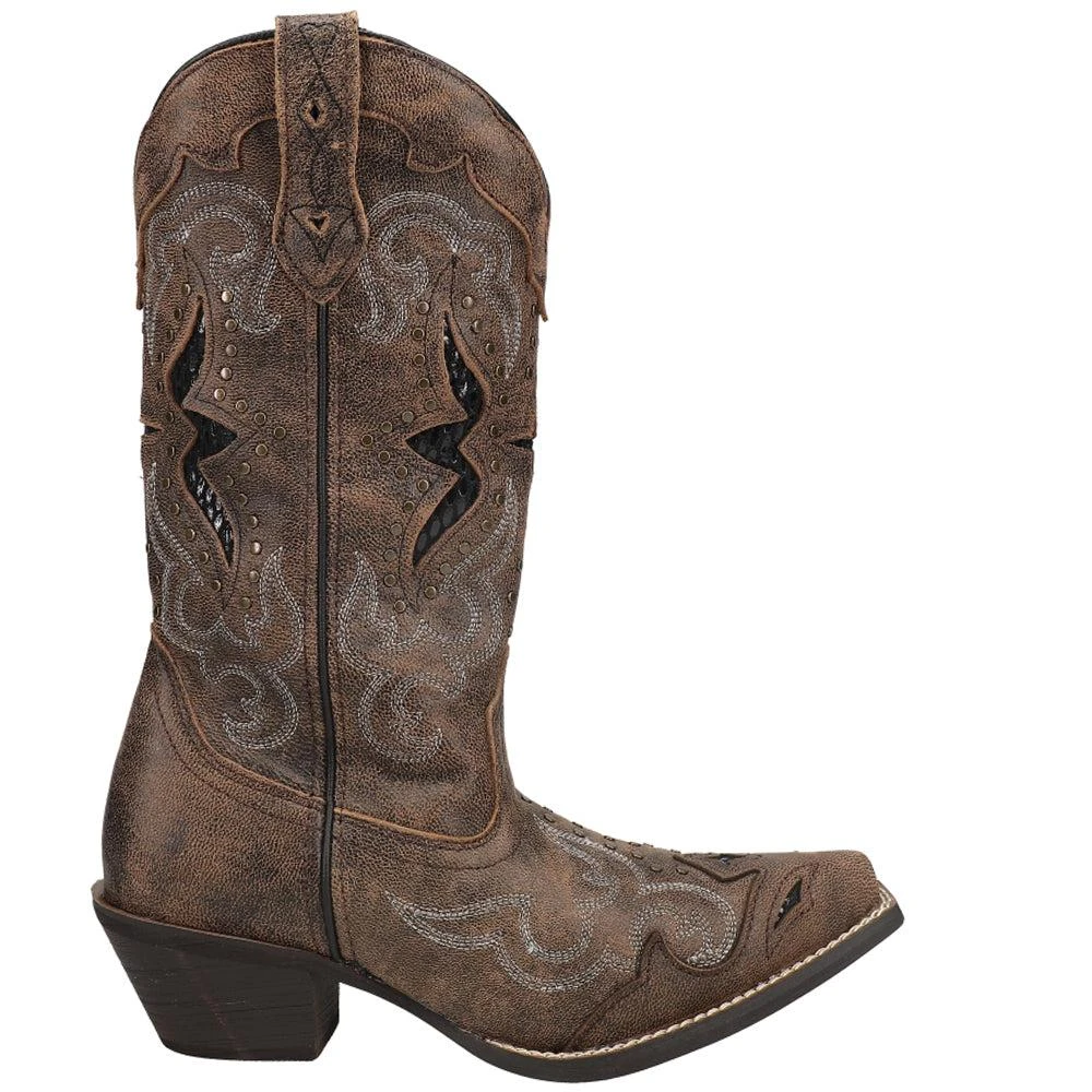 Laredo Lucretia Tooled-Inlay Embroidery Studded Snip Toe Cowboy Boots 1