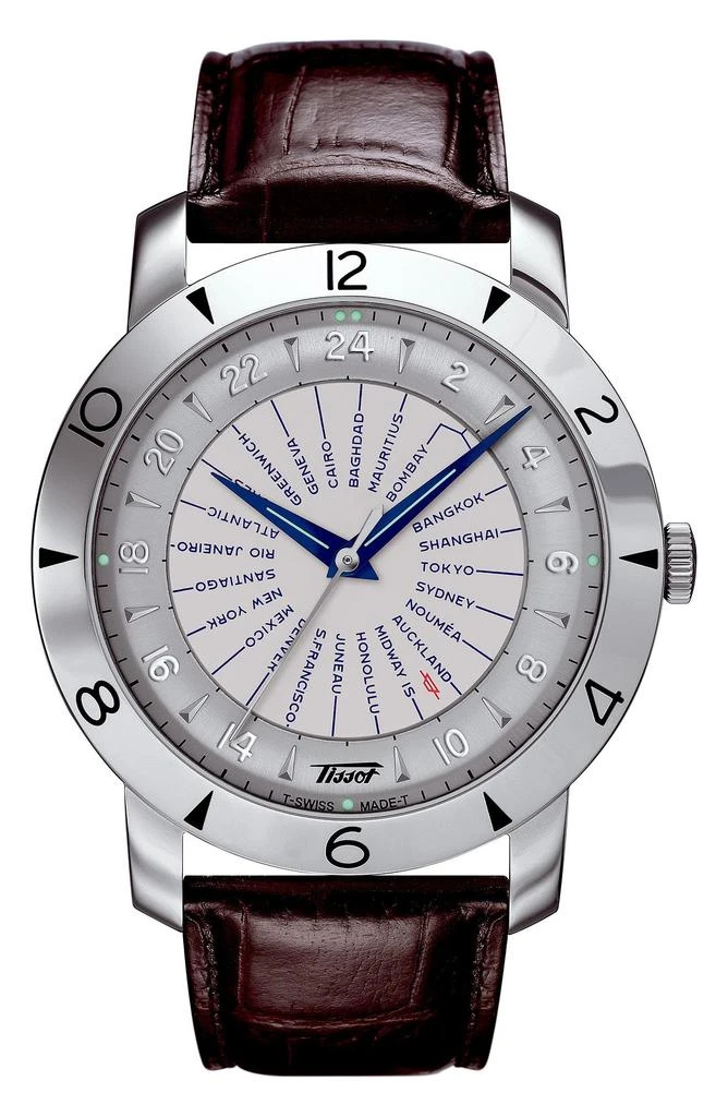 Tissot Heritage Navigator Automatic Leather Strap Watch, 43mm 1