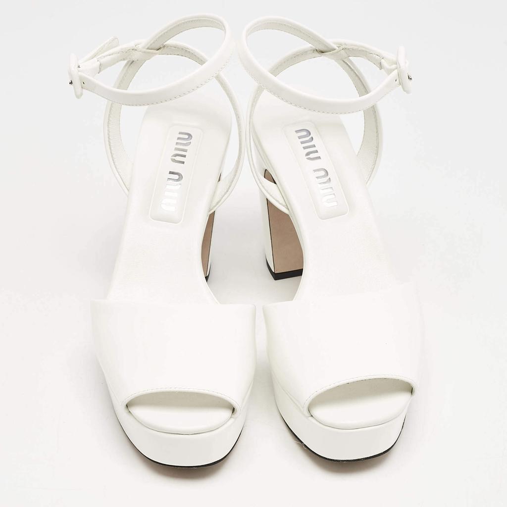 Miu Miu White Patent Leather Platform Ankle Strap Sandals