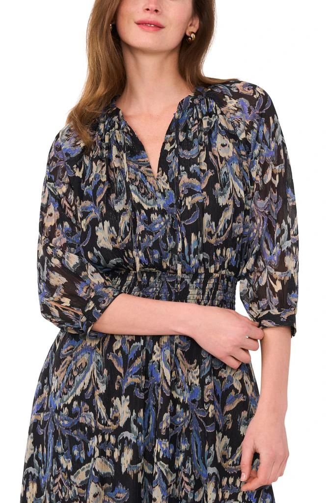 Halogen Print Smocked Waist Chiffon Midi Dress 3