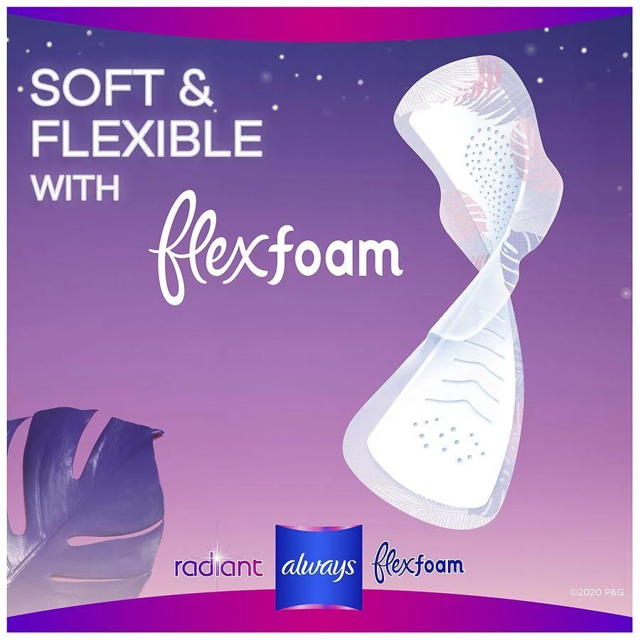 Always Radiant Overnight Feminine Pads For Women, Extra Heavy, With Wings Light Clean, Size 5 (54 ct) 2