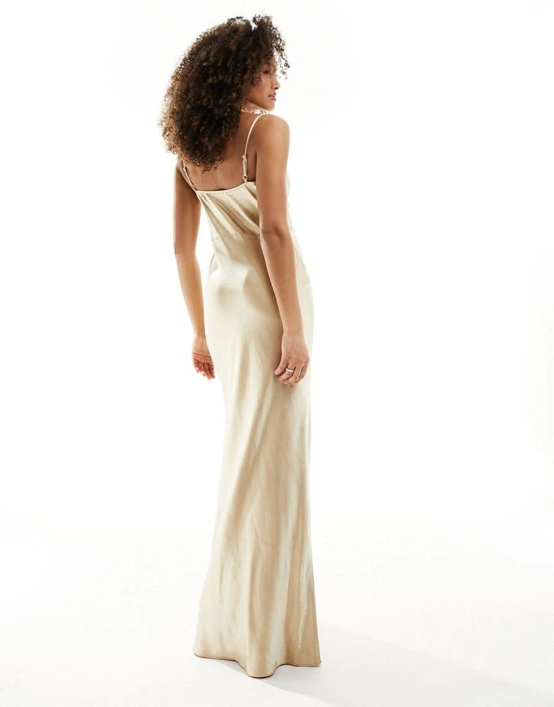 Pretty Lavish Pretty Lavish Bridesmaid Keisha satin cowl neck maxi dress in matte gold 3