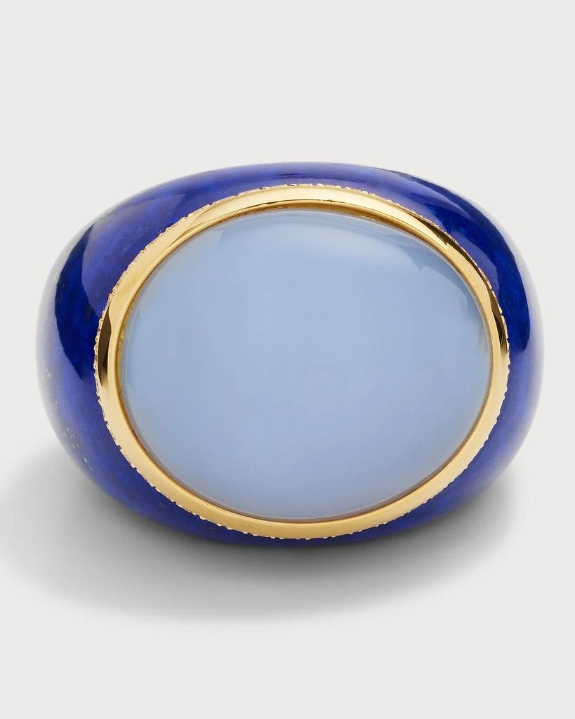 Sanalitro 18K Lapis Lazuli Ring with Chalcedony Cabochon and Diamonds, Size 6-8