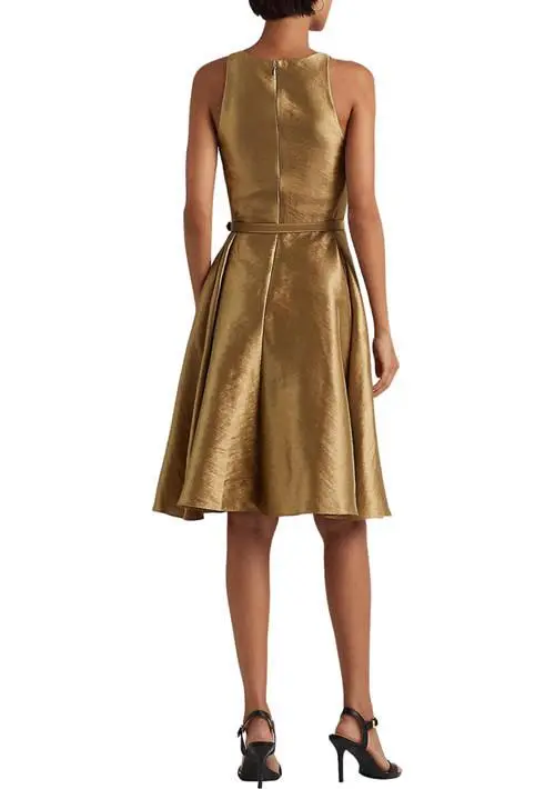 Ralph Lauren Metallic Twill Belted Cocktail Dress 3