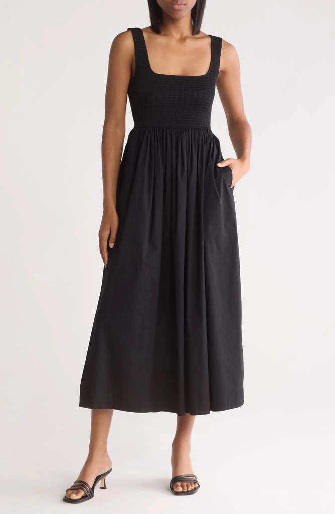 knee length dresses for ladies Brown Shirred Scoop Neck Molly Midi Dress main image 0