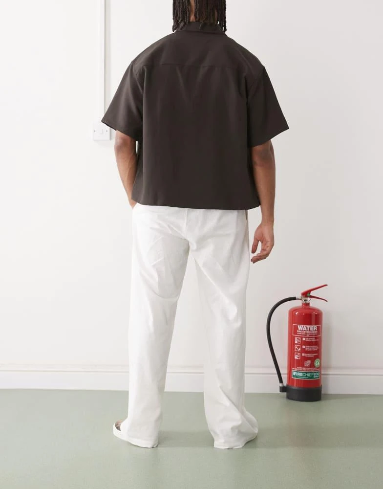 COLLUSION COLLUSION relaxed woven trouser with linen in white - WHITE 4