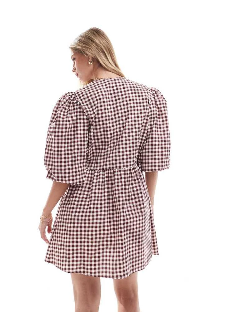 ASOS ASOS DESIGN poplin tie front mini dress in brown gingham 4