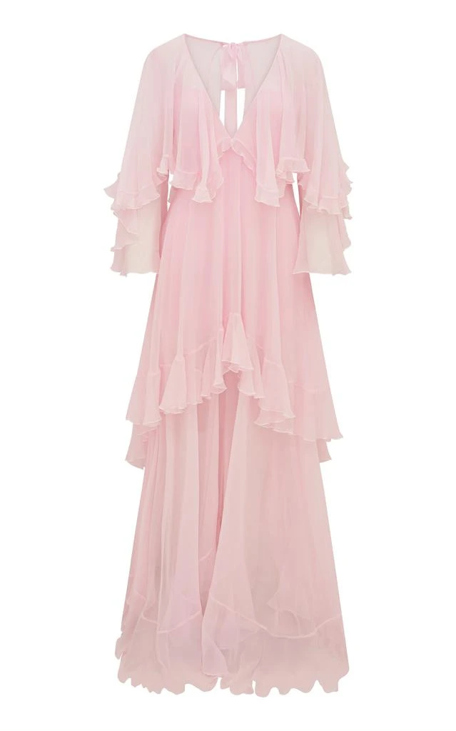 LOVESHACKFANCY LoveShackFancy - Collia Tiered Silk Chiffon Maxi Dress - Light Pink - L - Moda Operandi 1