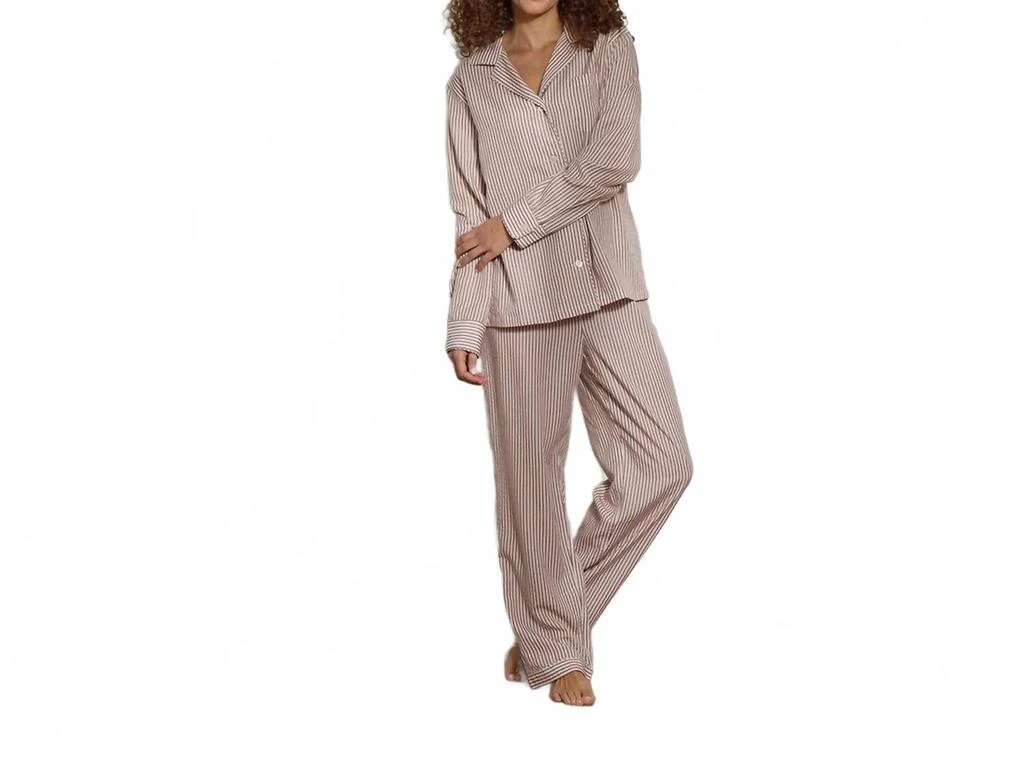 The Sleep Code Women
s Ticking Stripe Long Pj Set In Brown / White