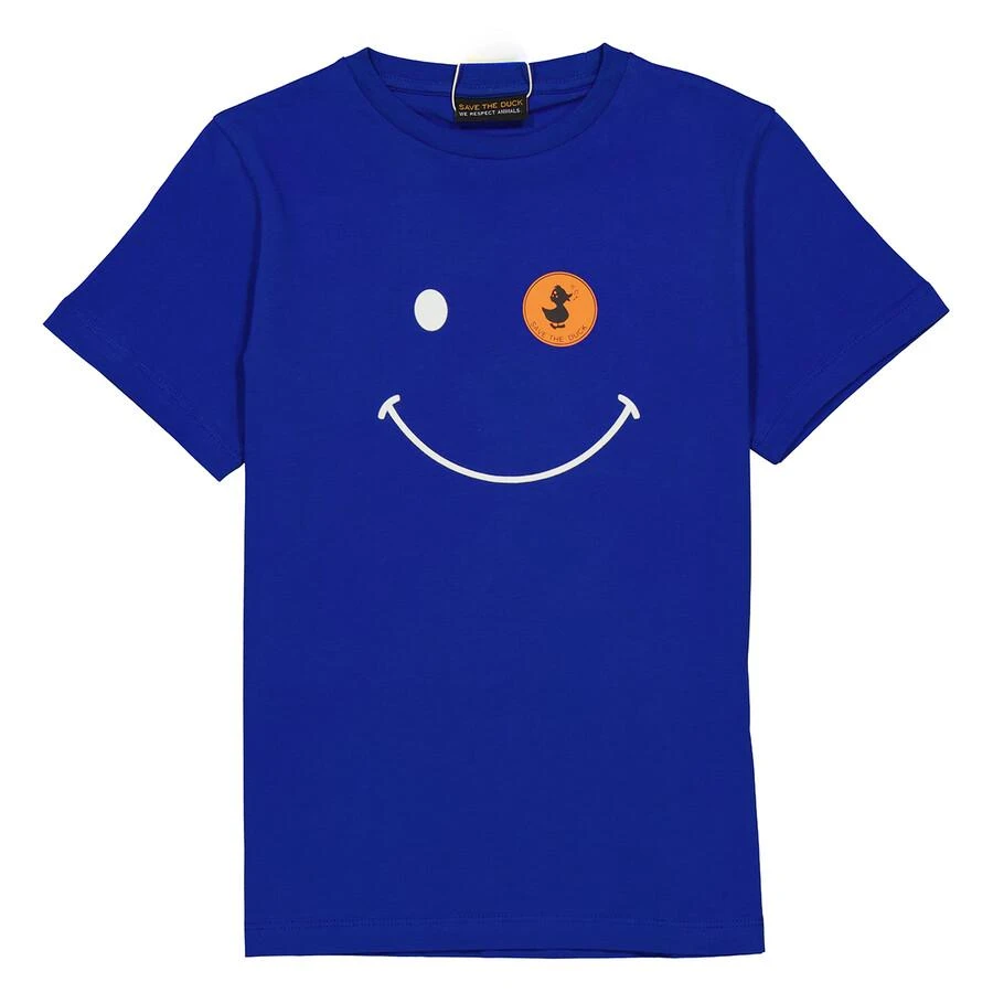 Save The Duck Kids Cyber Blue Smiley Logo Print T-Shirt 1