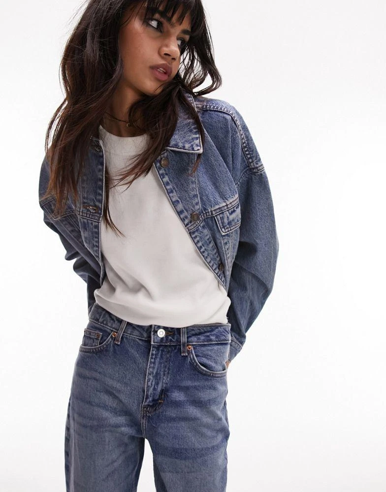 Topshop Topshop cropped mid rise with raw hems straight jean in mid blue 3