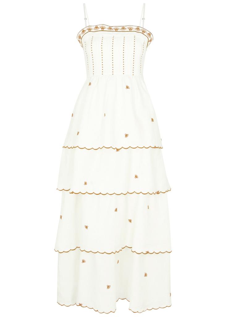LUG VON SIGA Aurora embroidered linen-blend midi dress