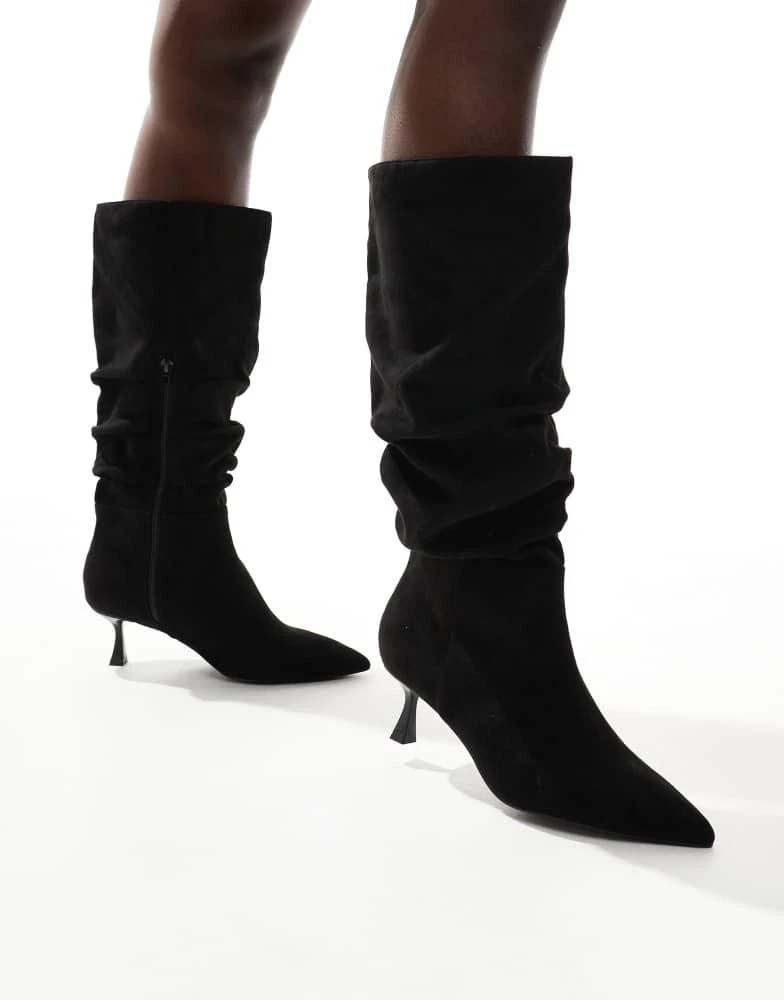 London Rebel Wide Fit London Rebel Nyla wide fit slouchy kitten heel knee boots in black 3