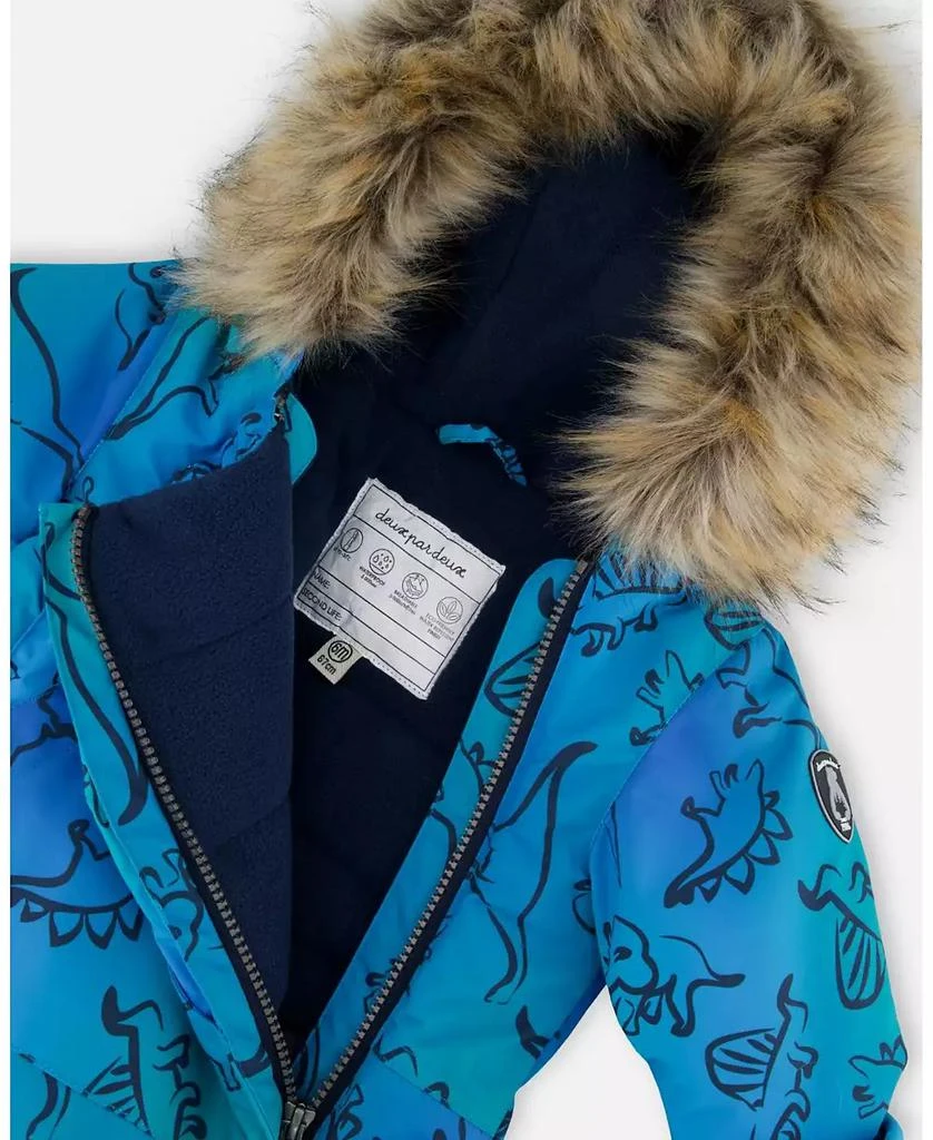 Deux par Deux Baby Boy One-Piece Baby Play Snowsuit Designed for Car Seat Blue Gradient Dinosaur Print - Baby|Toddler 6