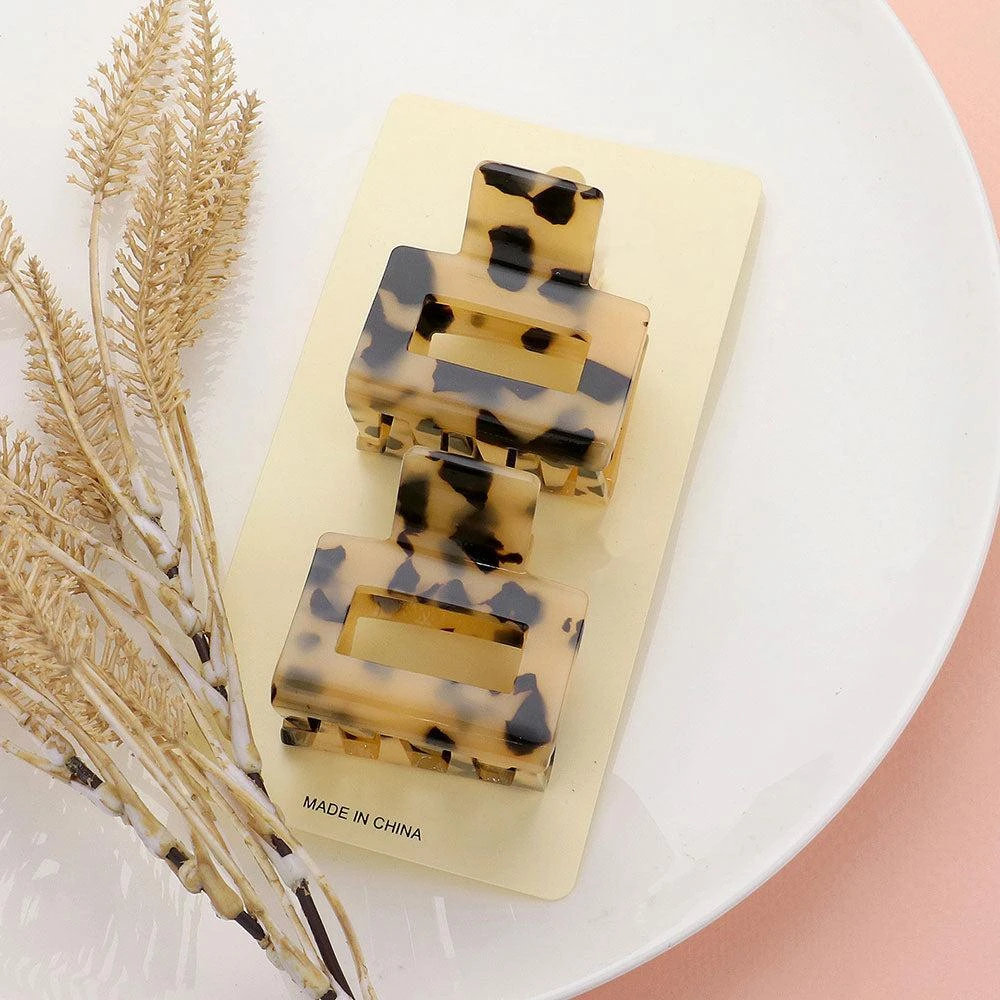 FASHNZFAB 2PCS - Celluloid Acetate Small Square Hair Claw Clips